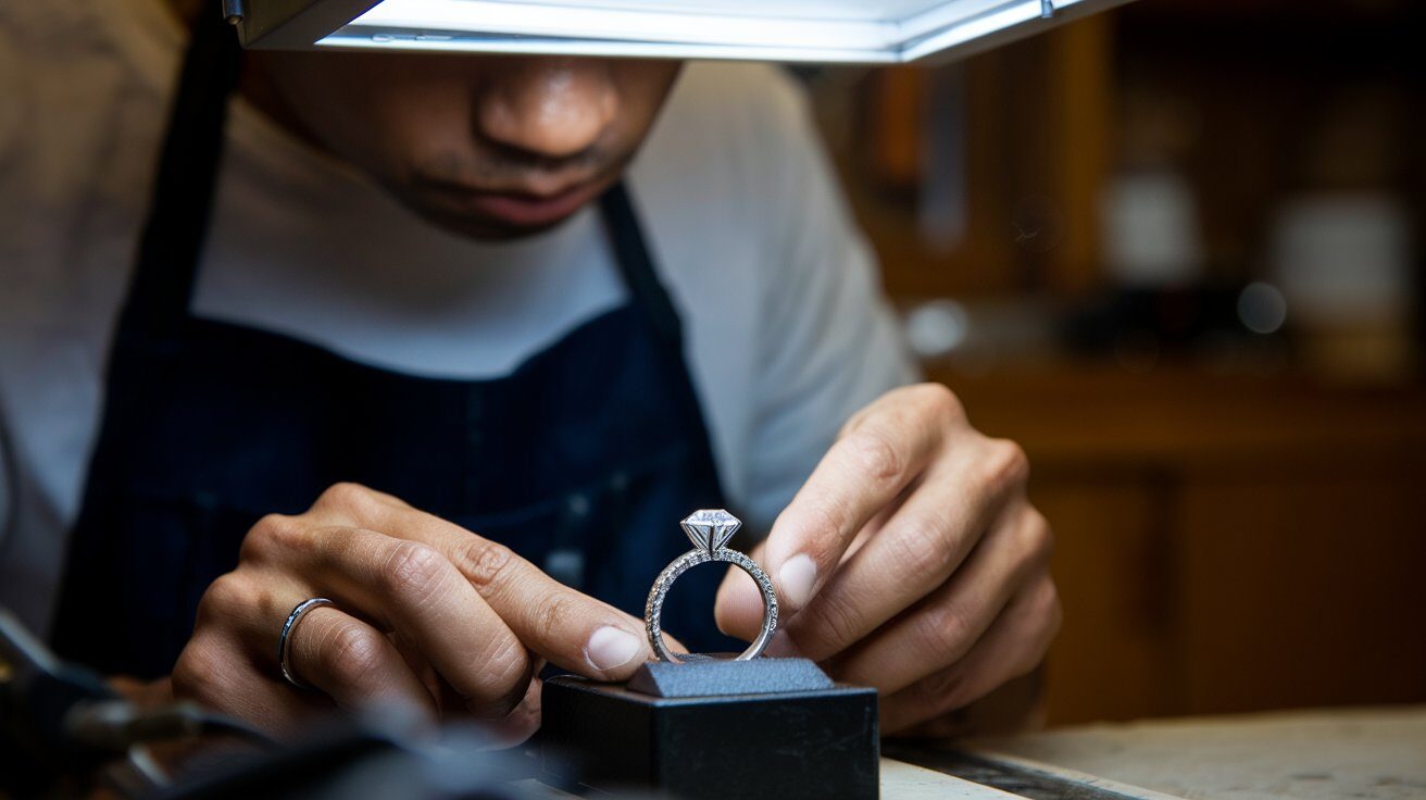 A woman is designing a custom diamond ring