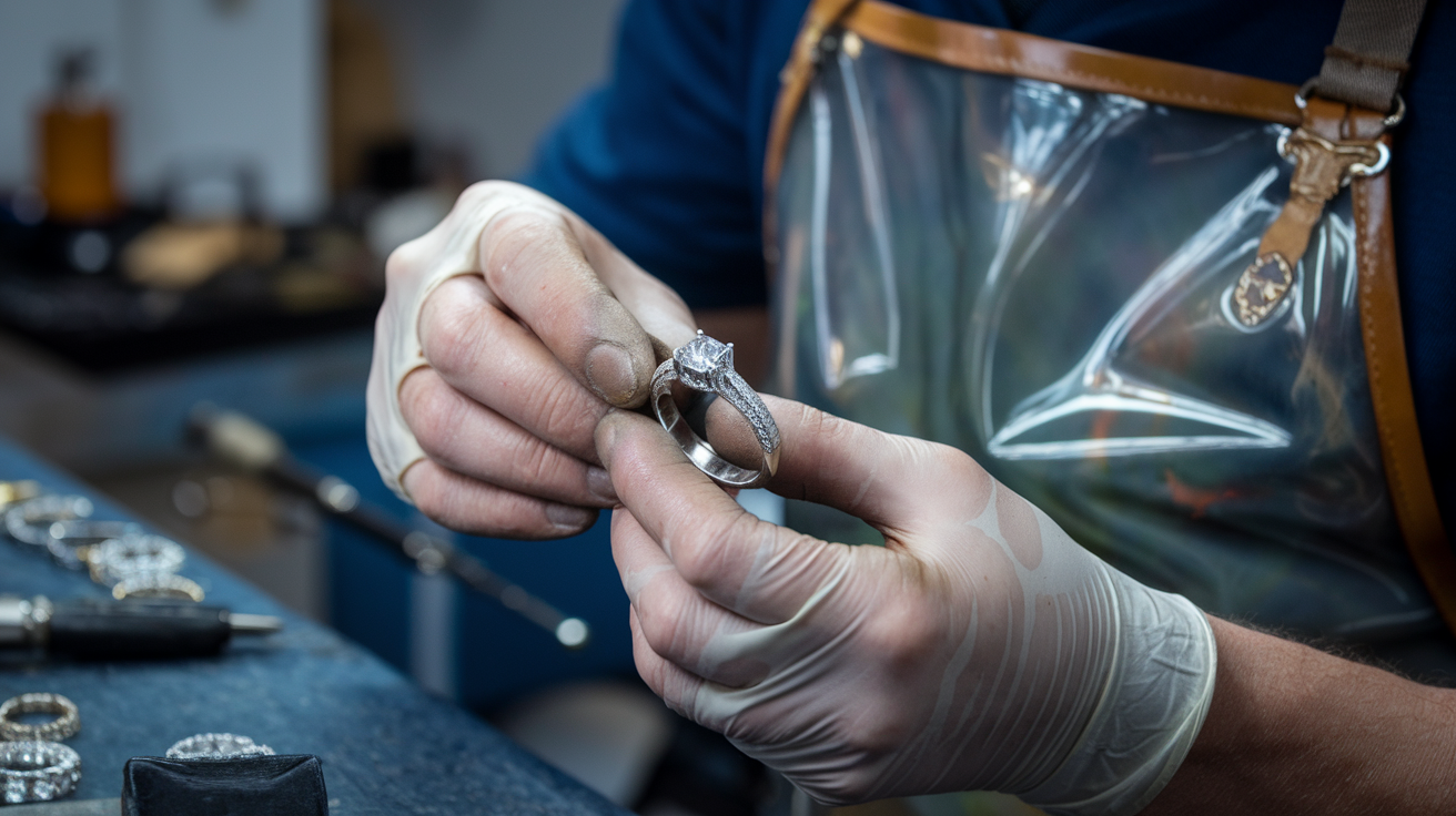 Jeweller making custom diamond ring